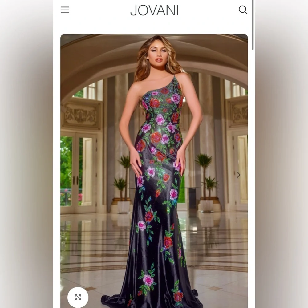 JOVANI Black Floral One-Shoulder Dress - BRAND NEW - Picture 1 of 6